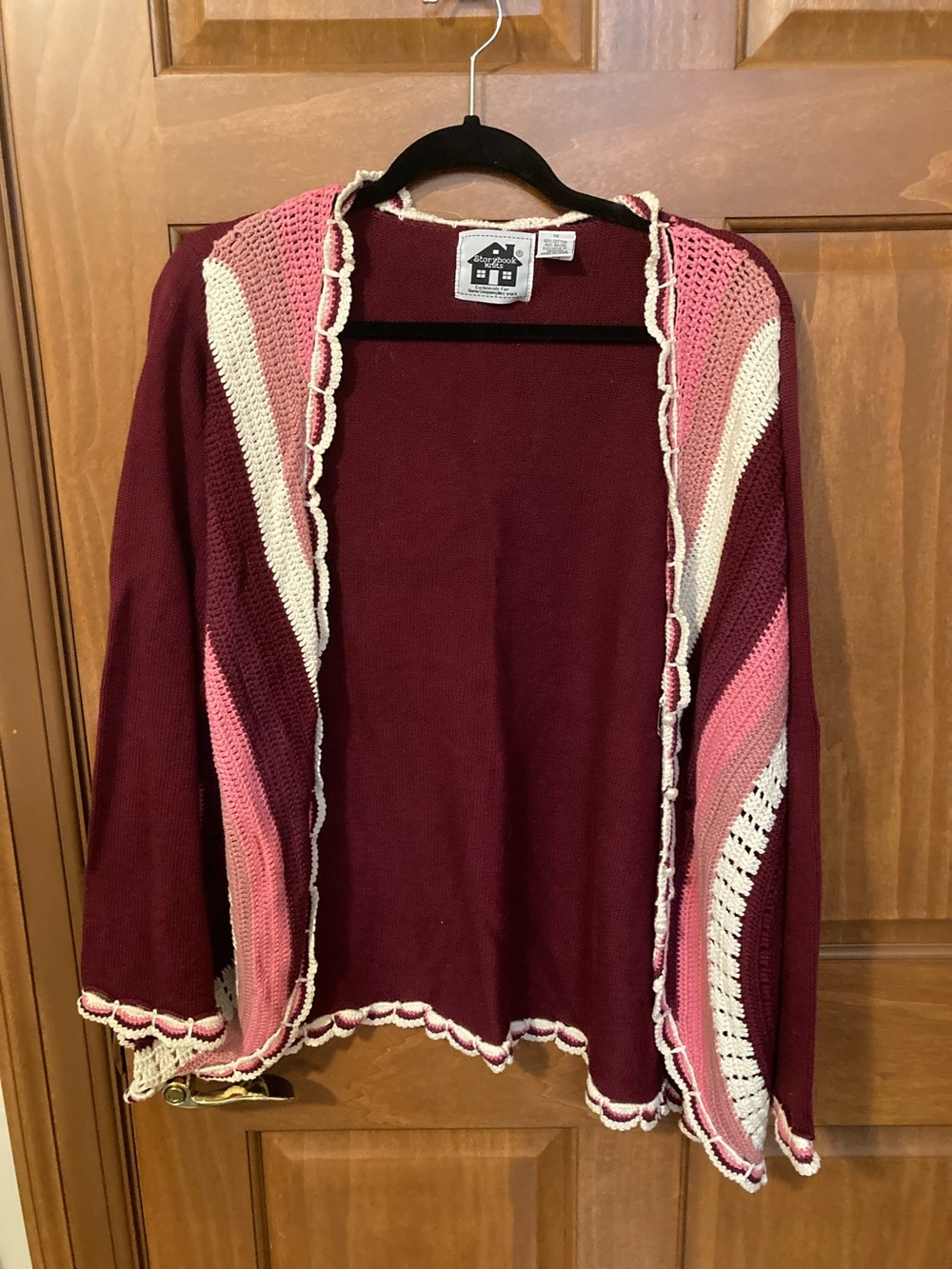 Storybook Knits Open-Front Cardigan - Burgundy, Pink & Cream